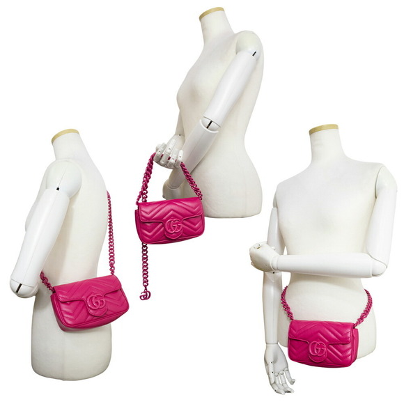 Gucci GG Marmont Chain Belt Waist Bag 2way Crossbody Chevron Pink - Picture 9 of 12